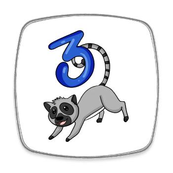 3 Jahre alt - 3. Geburtstag mit Tier Motiv - Lemur - Viereckiger Kühlschrankmagnet - Weiß - Vorne