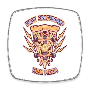 Skateboarding, Skateboarder, Pizza Fan, Saying - Square fridge magnet - white - Front