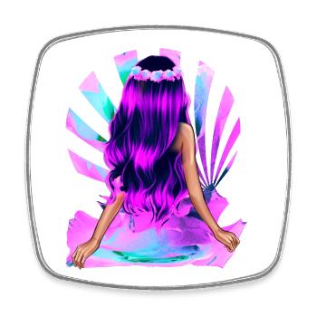Fleur Enfant Noir-Rose Cheveux Rose Fille Violet - Magnet carré - blanc - Devant
