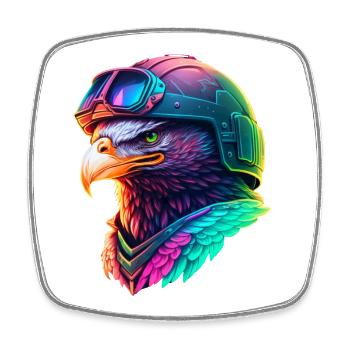 Aigle Néon en Casque Techwear - Magnet carré - blanc - Devant