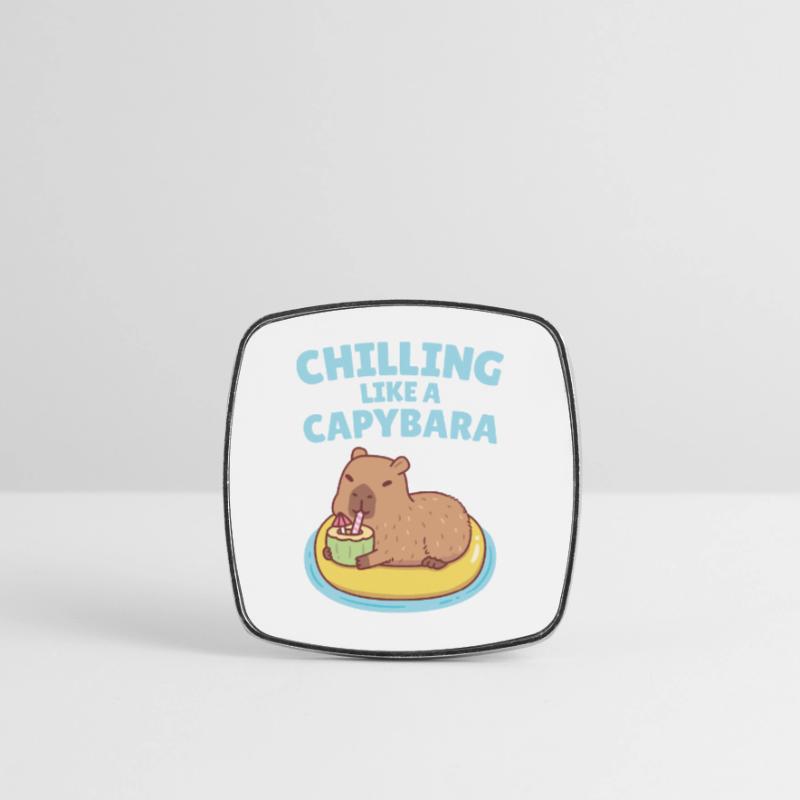 Capybara On Pool Float Chilling Like A Capybara Square fridge magnet