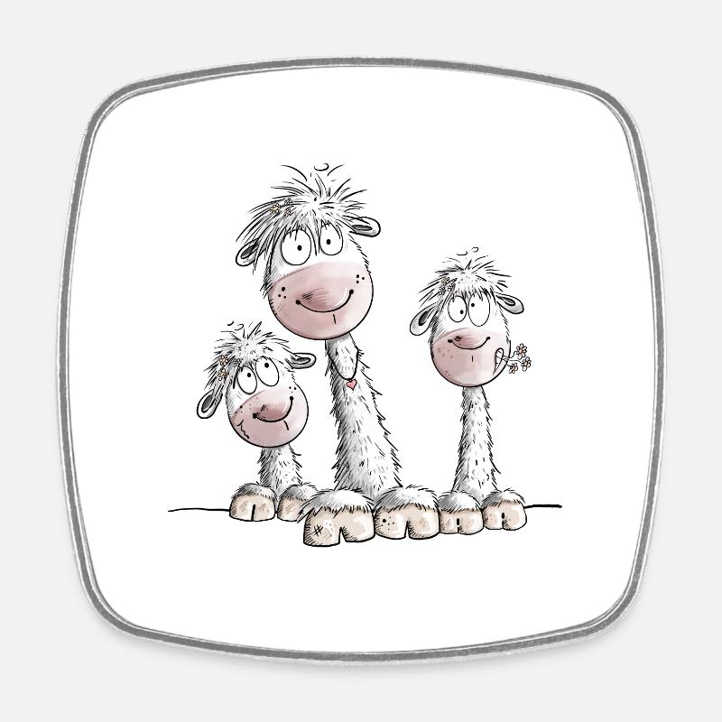 Funny llama trio with flowers I alpaca design - Square fridge magnet - white