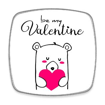 Mignon ours avec cœur sois mon Valentin - Magnet carré - blanc - Devant