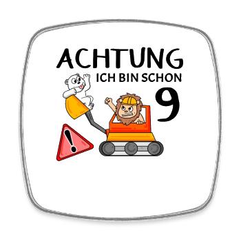 9 Geburtstag Kindergeburtstag Baustelle - Viereckiger Kühlschrankmagnet - Weiß - Vorne