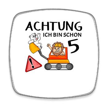 5 Geburtstag Kindergeburtstag Baustelle - Viereckiger Kühlschrankmagnet - Weiß - Vorne