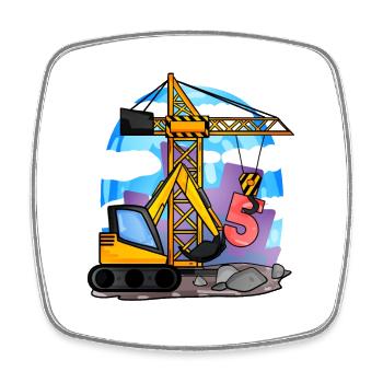 5. Geburtstag 5 Jahre Kran Baustelle Bagger Junge - Viereckiger Kühlschrankmagnet - Weiß - Vorne