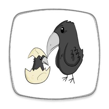 Famille Corbeau - Corbeau avec bébé - Motif Corbeau - Magnet carré - blanc - Devant