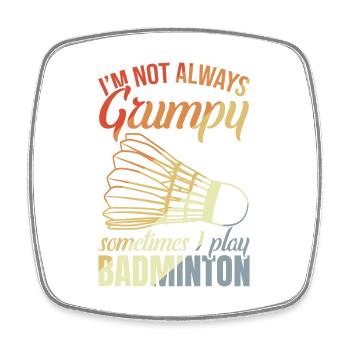 Grumpy badminton player - Square fridge magnet - white - Front