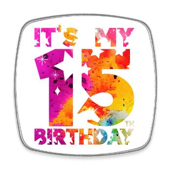 15TH BIRTHDAY UNICORN IT'S MY 15TH BIRTHDAY - Square fridge magnet - white - Front