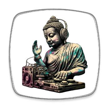 DJ Buddha - Viereckiger Kühlschrankmagnet - Weiß - Vorne