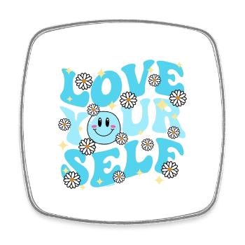 Groovy LOVE YOUR SELF Bleu - Magnet carré - blanc - Devant