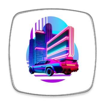 Retro Wave Sport Car 80s Vaporwave Skyline - Square fridge magnet - white - Front