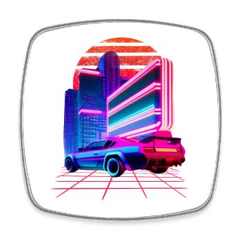Retro Wave Sport Car 80s Skyline Vaporwave - Square fridge magnet - white - Front