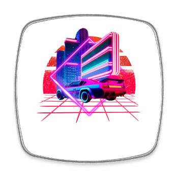Retro Wave Sportwagen 80s Skyline Vaporwave - Viereckiger Kühlschrankmagnet - Weiß - Vorne