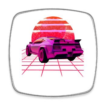 Retro Wave super Car Sunset - Viereckiger Kühlschrankmagnet - Weiß - Vorne