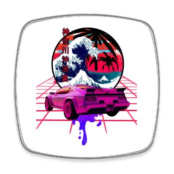 big wave off kanagawa retro wave sunset - Square fridge magnet - white - Front