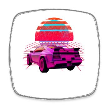 Sportwagen Retro Wave Sunset Vaporwave - Viereckiger Kühlschrankmagnet - Weiß - Vorne
