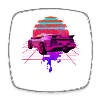 Retro Wave Auto 80s Skyline Vaporwave - Viereckiger Kühlschrankmagnet - Weiß - Vorne