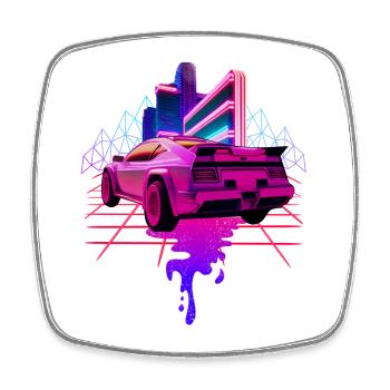 Retro Wave Sports Car Vaporwave - Square fridge magnet - white - Front