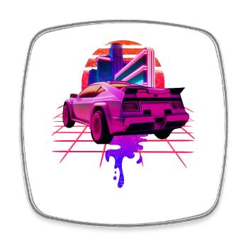 Retro Wave Sportwagen Vaporwave Sunset - Viereckiger Kühlschrankmagnet - Weiß - Vorne
