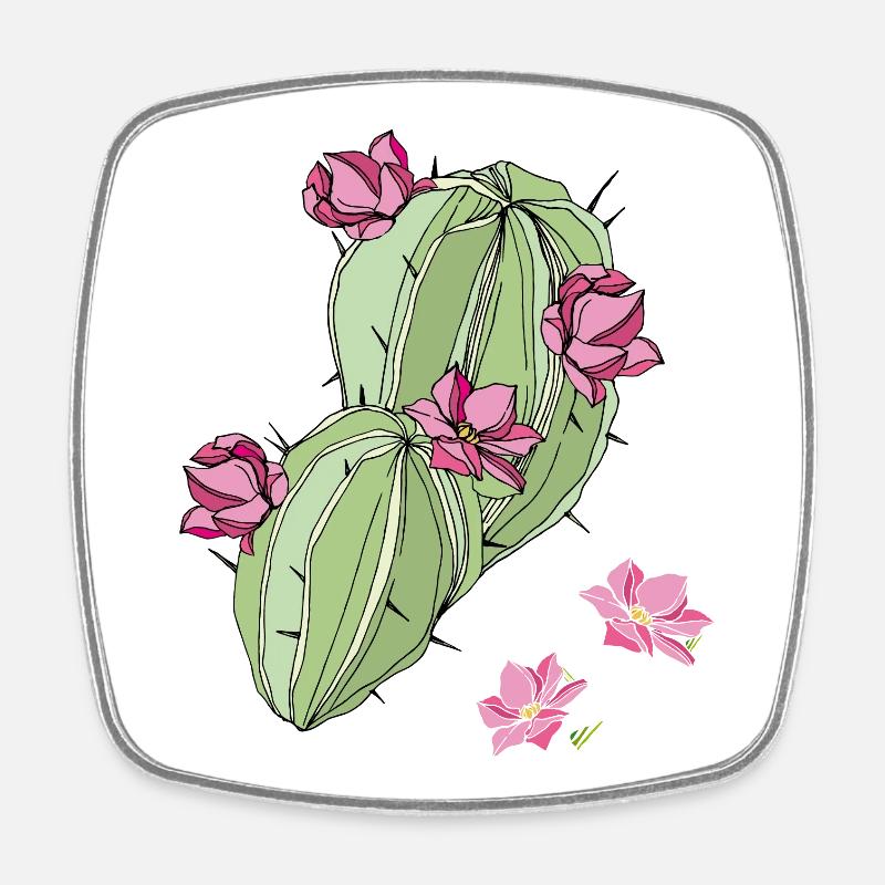 Cactus à fleurs - Magnet carré - blanc