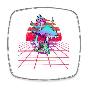Champignons Psychédéliques - Retro Wave Sunset - Magnet carré - blanc - Devant