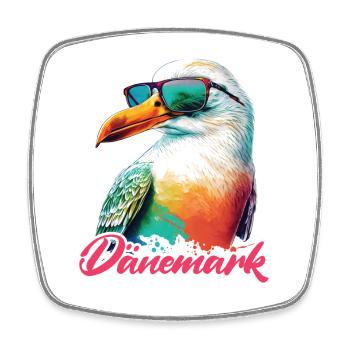 Dänemark Urlaub coole bunte Möwe mit Sonnenbrille - Viereckiger Kühlschrankmagnet - Weiß - Vorne