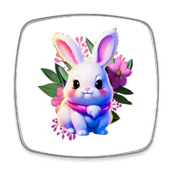 mignon lapin de Pâques floral avec des fleurs de Pâques - Magnet carré - blanc - Devant