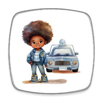 Child heroine with police car design - Square fridge magnet - white - Front