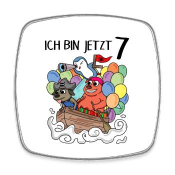 7 Geburtstag Piratenschiff Kindergeburtstag - Viereckiger Kühlschrankmagnet - Weiß - Vorne