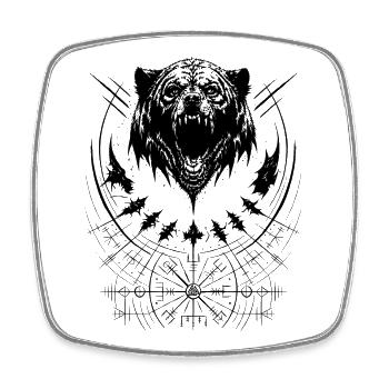 Grizzly Bär Vegvisir Runen Kompass Wikinger Tribal - Viereckiger Kühlschrankmagnet - Weiß - Vorne