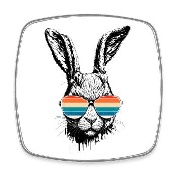Retro Rabbit With Sunglasses Easter Rabbit Ears - Square fridge magnet - white - Front