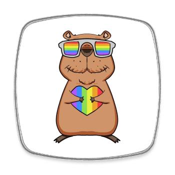 Rainbow - Capybara with glasses and heart - Square fridge magnet - white - Front