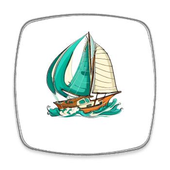Bateau voilier voile - Magnet carré - blanc - Devant