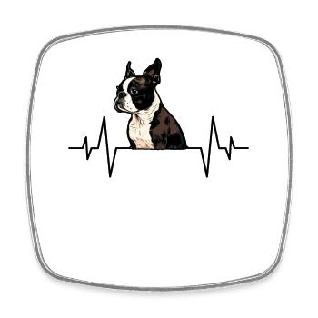Boston Terrier Dog Heartbeat - Square fridge magnet - white - Front