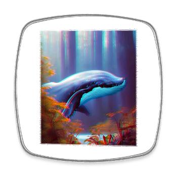 Blue whale soaring through the forest Surrealism - Square fridge magnet - white - Front