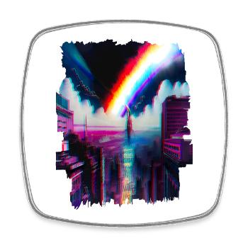 Paysage urbain futuriste avec art arc-en-ciel - Magnet carré - blanc - Devant