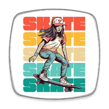 Skateboarding Cool Skater Mädchen Bunt - Viereckiger Kühlschrankmagnet - Weiß - Vorne