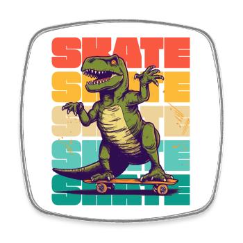 Skateboarding Cool Skateboarder T Rex Dinosaurier - Viereckiger Kühlschrankmagnet - Weiß - Vorne