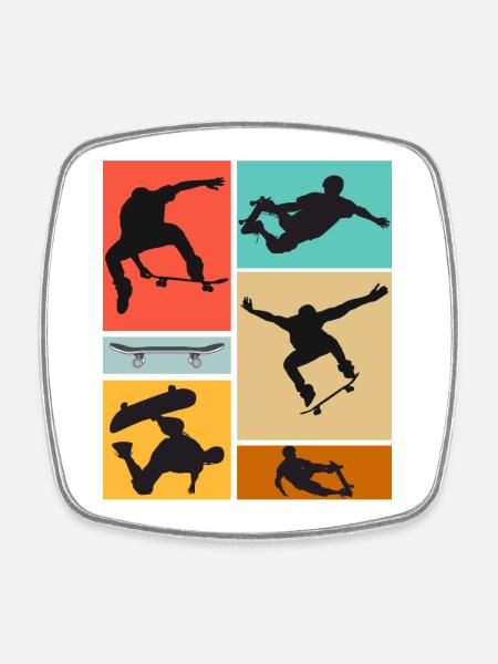 Skateboarding Cool Skateboarder Collage Colorful - Square fridge magnet - white