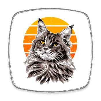 Cat Retro Sunset Holiday - Square fridge magnet - white - Front