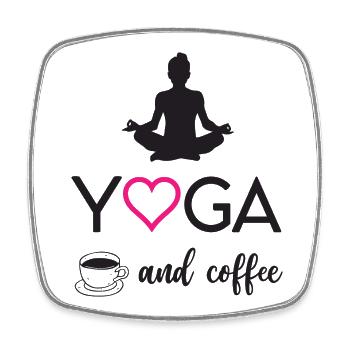 Yoga und Kaffee - Viereckiger Kühlschrankmagnet - Weiß - Vorne