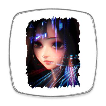 Anime Girl City Lights - Viereckiger Kühlschrankmagnet - Weiß - Vorne