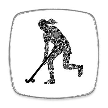 Symboles de hockey sur gazon Hockeyeuse Joueuse de hockey - Magnet carré - blanc - Devant