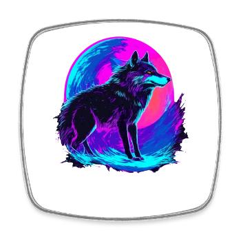 Colorful Wolf Neon Moon Synthwave - Viereckiger Kühlschrankmagnet - Weiß - Vorne