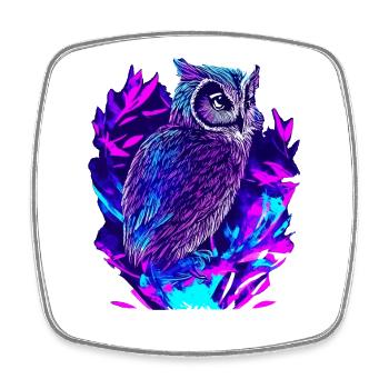 Neon Owl Psychedelic Owl Art - Square fridge magnet - white - Front