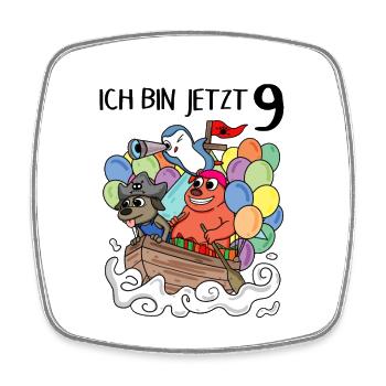 9 Geburtstag Piratenschiff Kindergeburtstag - Viereckiger Kühlschrankmagnet - Weiß - Vorne