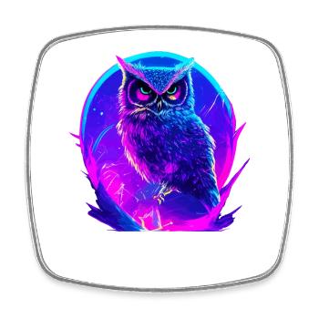 Leuchtende Eule Vogel Neon Kunstwerk - Viereckiger Kühlschrankmagnet - Weiß - Vorne