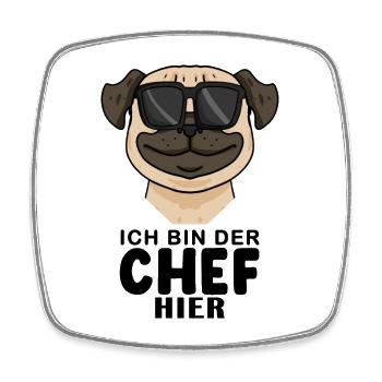 Cooler Hund Mops Chef Spruch - Viereckiger Kühlschrankmagnet - Weiß - Vorne