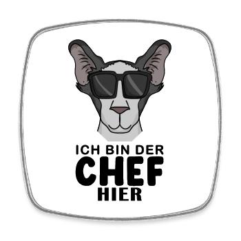 coole Katze - Orientalisch Kurzhaar Katze - Chef - Viereckiger Kühlschrankmagnet - Weiß - Vorne